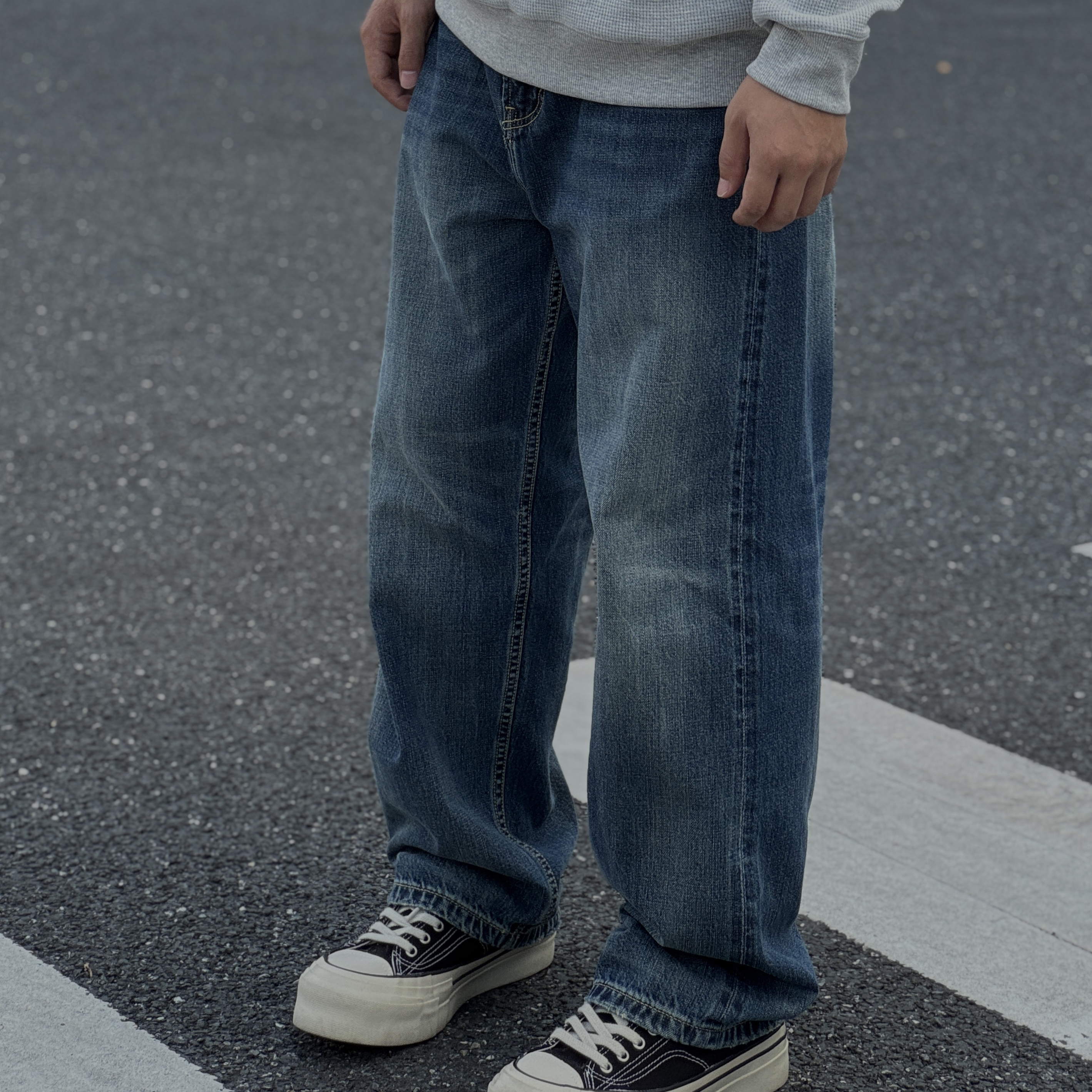 GETY秋款赤耳丹宁牛仔长裤男士挺阔宽松阔腿复古水洗12oz全棉柔软