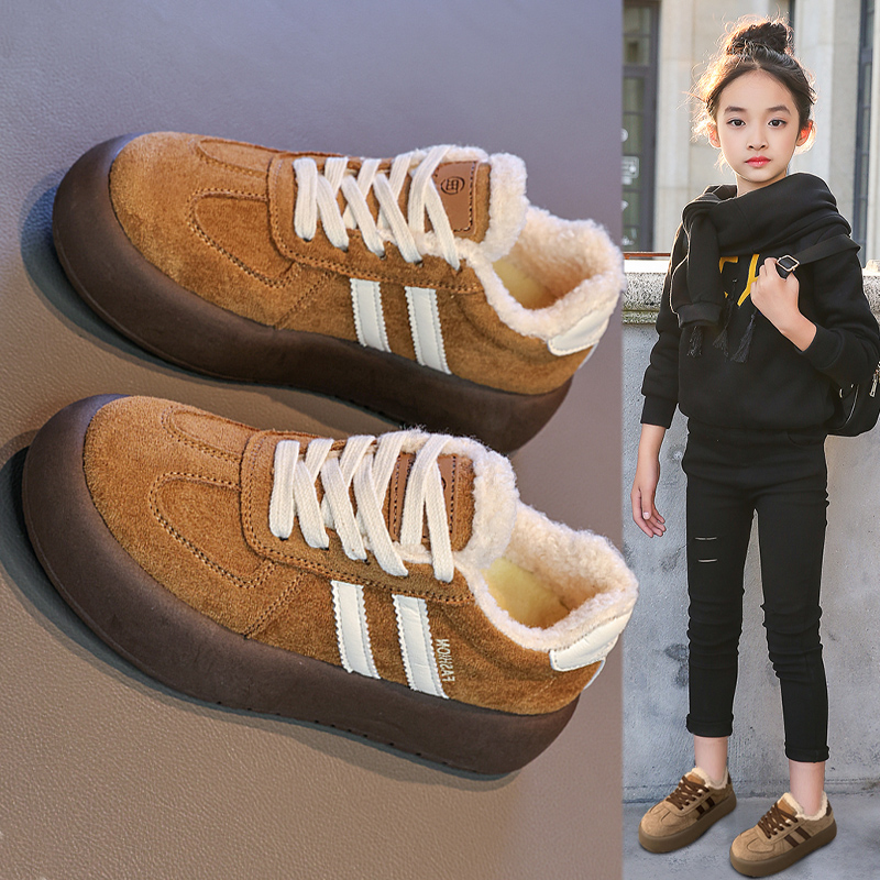 女童运动鞋2025秋冬新款中大童儿童鞋子加绒二棉鞋德训鞋板鞋软底