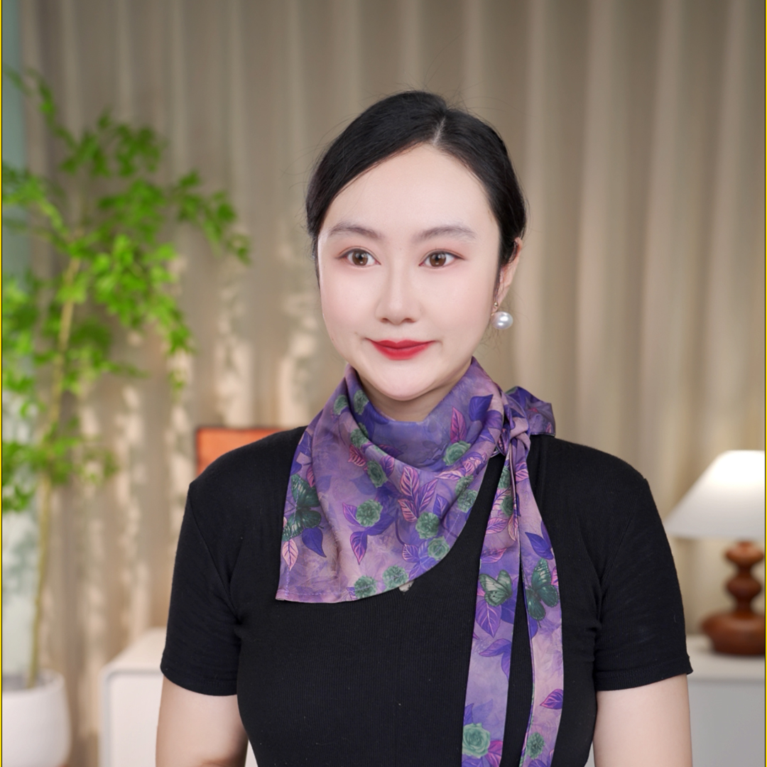 罗纹缎三角巾印花国风复古夏季百搭时尚气质女士围巾民族风