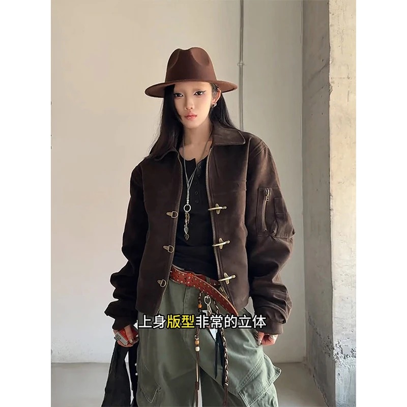 美式复古解构飞机扣飞行夹克男女秋季小众设计感vintage短款外套