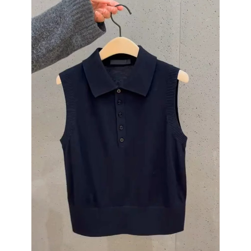 法式外穿薄款针织背心女2025夏季新款轻奢高级小众Polo领无袖上衣