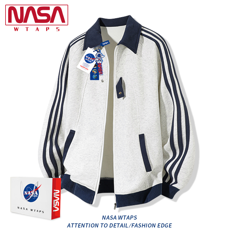 NASA WTAPS拼接撞色百搭假两件开衫长袖秋季新款男士潮流拉链卫衣