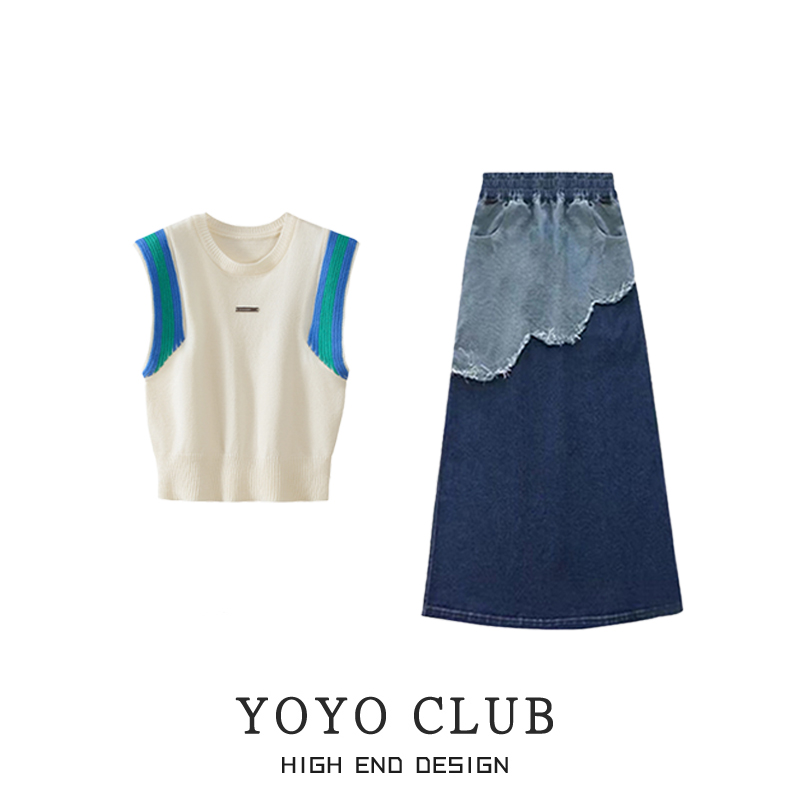 夏季穿搭一整套女2025新款时尚减龄无袖上衣百搭显瘦半身裙两件套