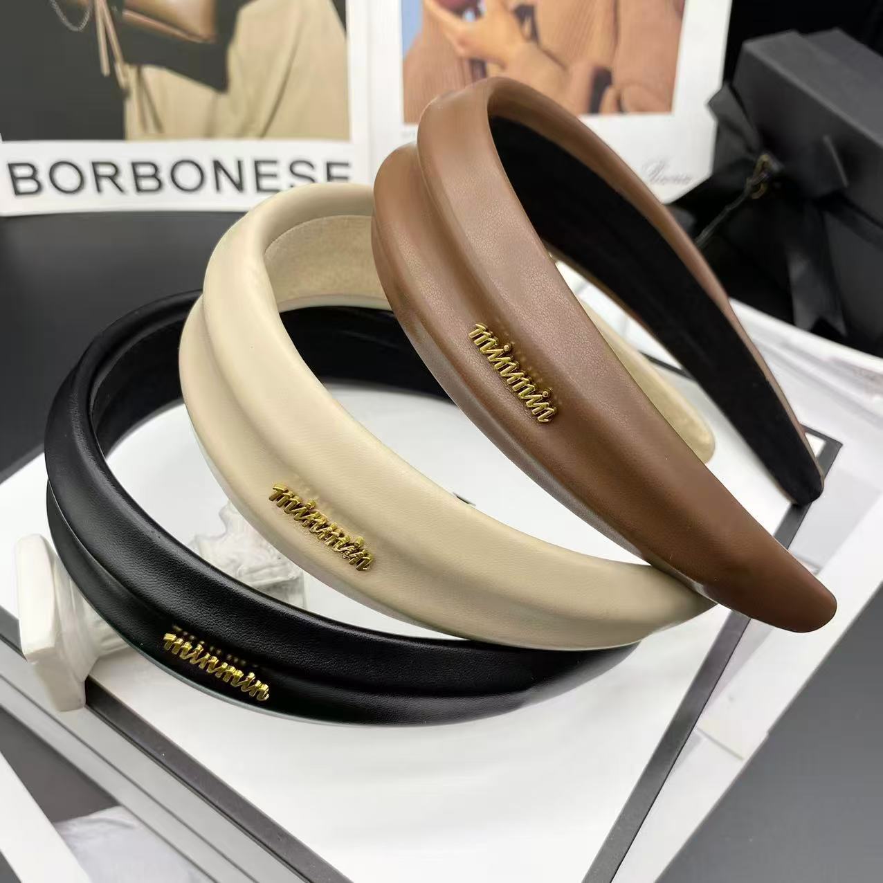 2025新款皮质田园风发箍复古法式纯色百搭时尚轻奢简约高颅顶头箍