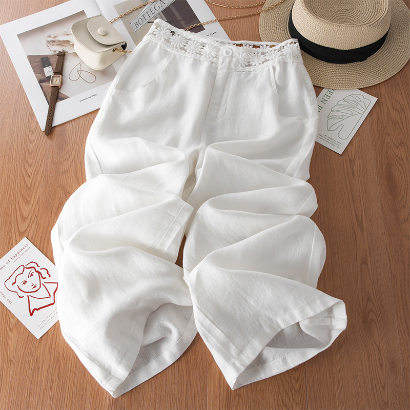 亚麻白色阔腿裤女夏薄款2025新款垂感休闲直筒裤宽松慵懒棉麻裤子