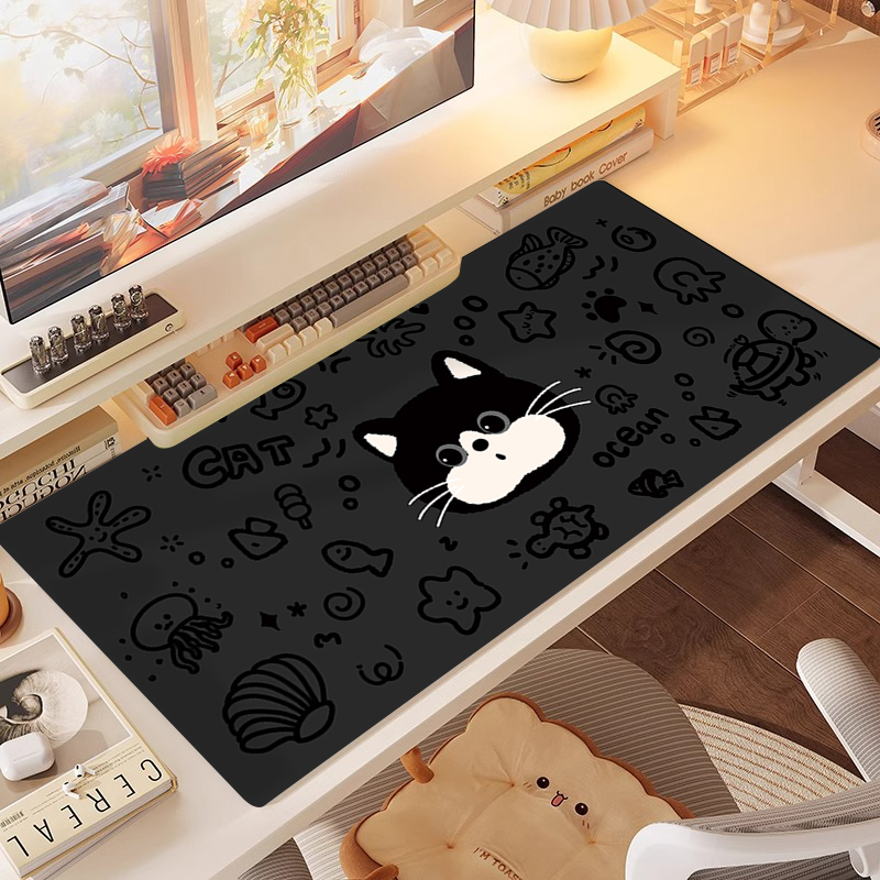 小黑猫超大鼠标垫女生高颜值办公桌垫耐脏滑鼠垫电脑垫耐脏厚定制