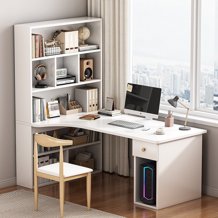转角书桌书架一体桌台式电脑桌简约家用卧室初中学生学习桌写字桌