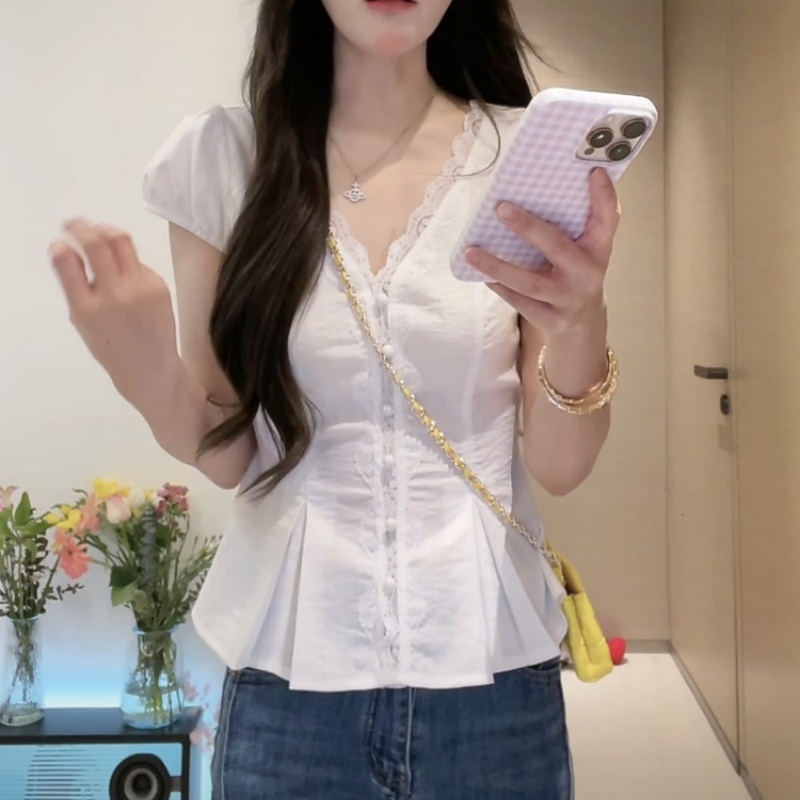 胖MM大码女装短袖雪纺上衣2025新款显瘦chic别致女装洋气白色气质