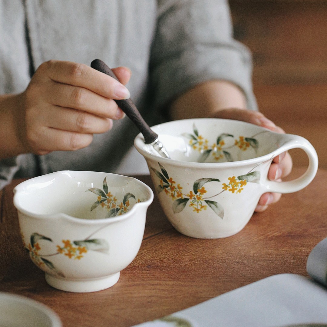 泽滕家早餐杯子燕麦牛奶谷物中式漂亮马克杯碗盘碟子套装乔迁送礼