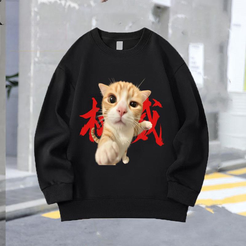 权威秋冬季歪嘴小猫表情米诺斯长袖学生上衣大头男童加绒卫衣