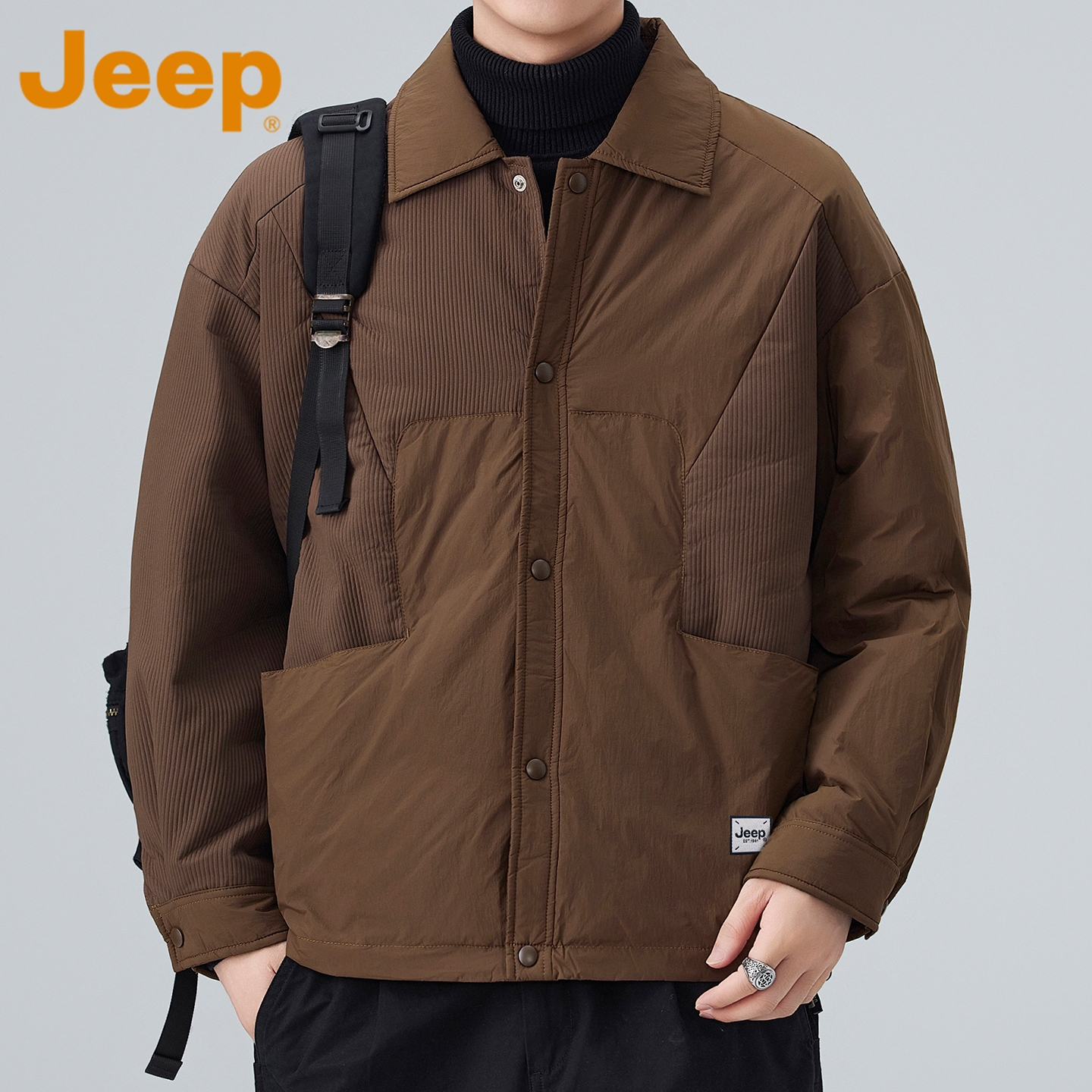 JEEP吉普90鸭绒轻薄羽绒服男款冬季2025新款设计感拼接翻领外套男