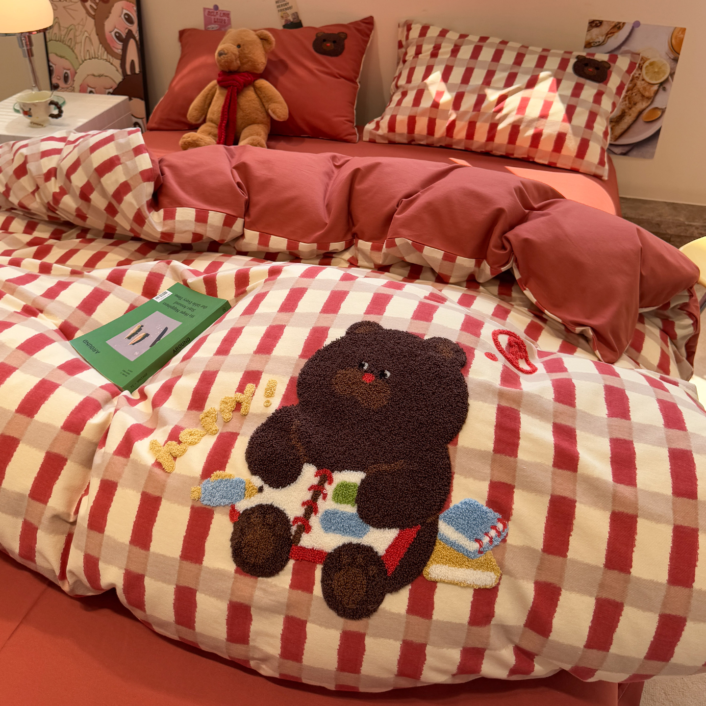 全棉磨毛床上四件套卡通可爱毛巾绣加厚纯棉被套罩学生宿舍三件套