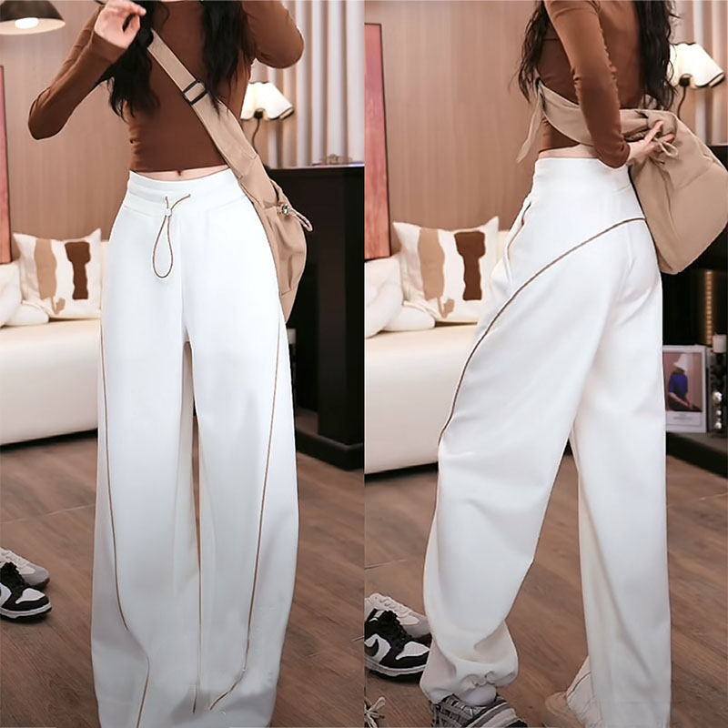 春秋2025新款高腰设计感阔腿裤女直筒宽松显瘦垂感拼接休闲长裤潮