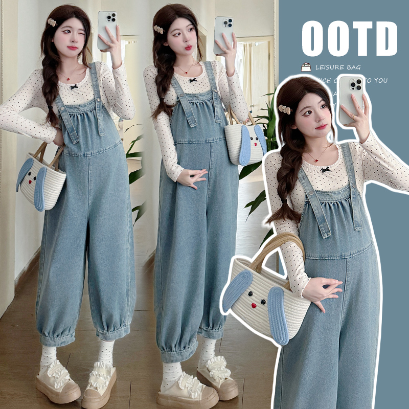 孕妇装秋装2025新款秋季波点T恤上衣韩版时尚洋气休闲牛仔背带裤