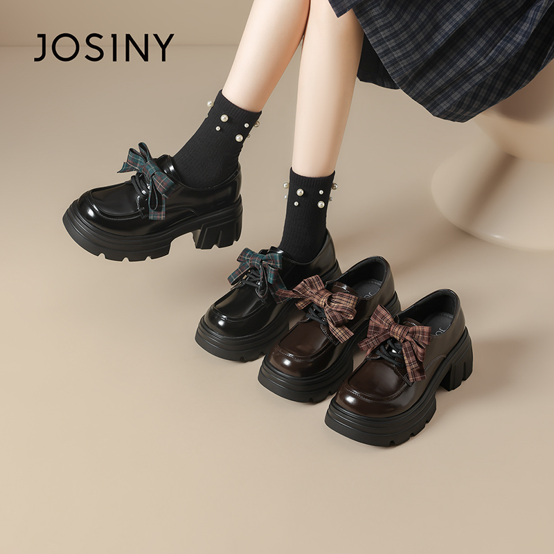 卓诗尼2025新款青年圆头系带休闲风秋季乐福鞋春秋复古欧若动感风