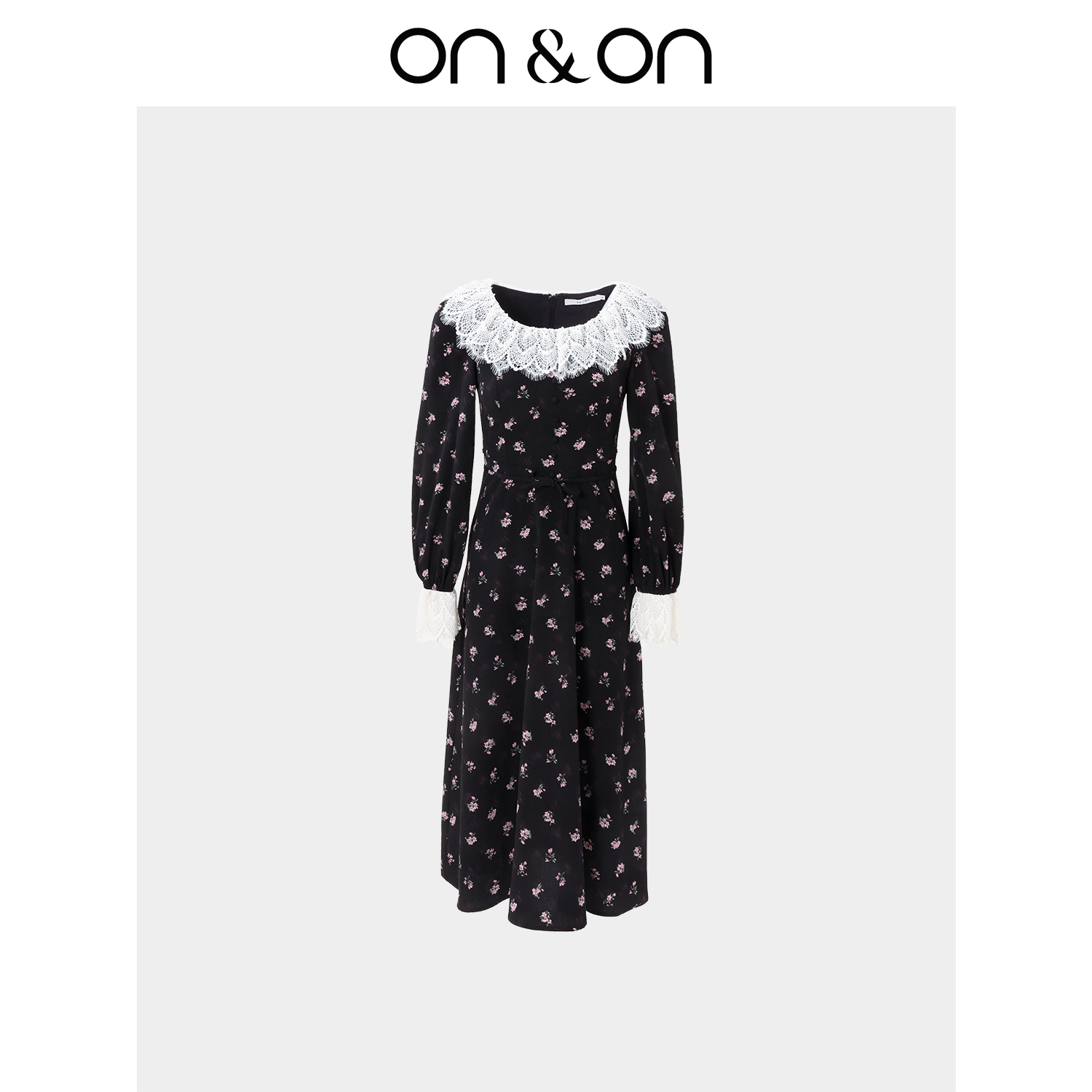 ON&ON/安乃安秋冬法式浪漫蕾丝双层领收腰显瘦连衣裙N5SA1628301