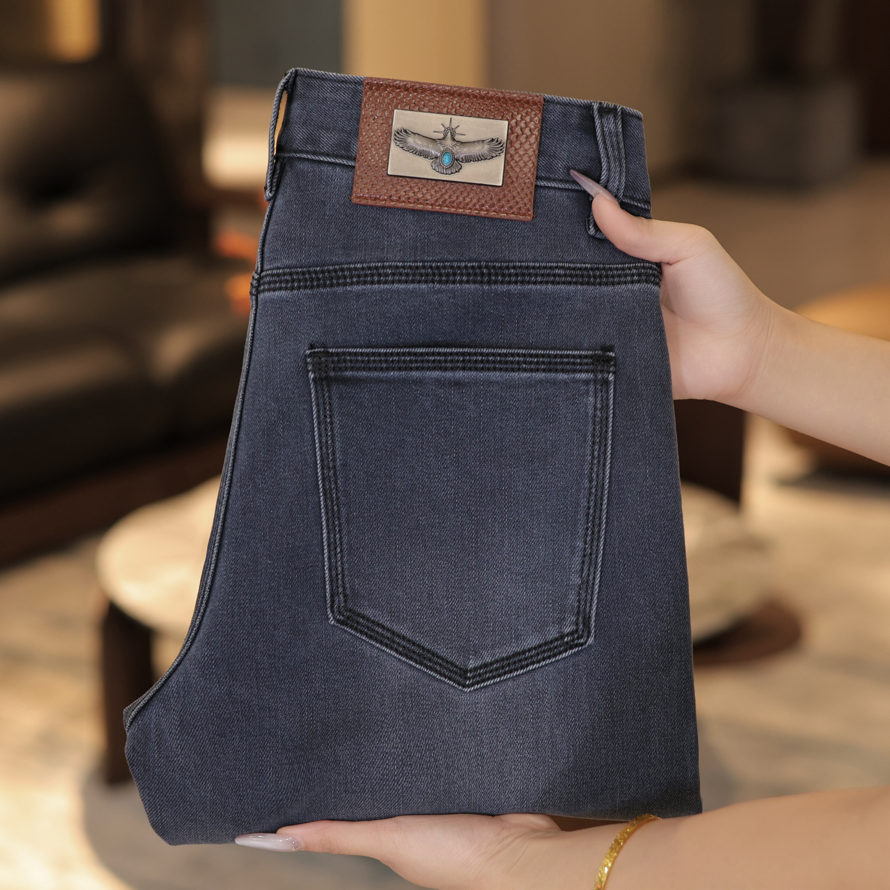 秋季高定特染极地灰品质牛仔裤男士柔软轻奢弹力商务修身百搭舒适