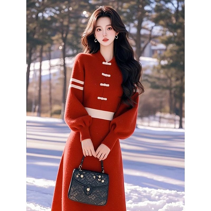 配大衣长裙女2025冬季爆款独特超好看气质漂亮卡其