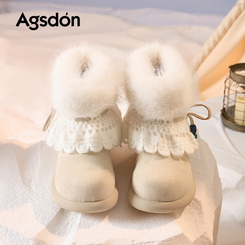 m奥古狮登毛毛雪地靴女2025秋冬新款加绒防水短靴编织流苏棉鞋xx