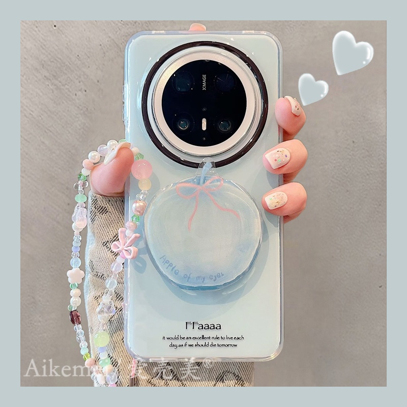 适用华为mate70pro+手机壳渐变蓝纯色mate60pro+苹果磁吸支架链条