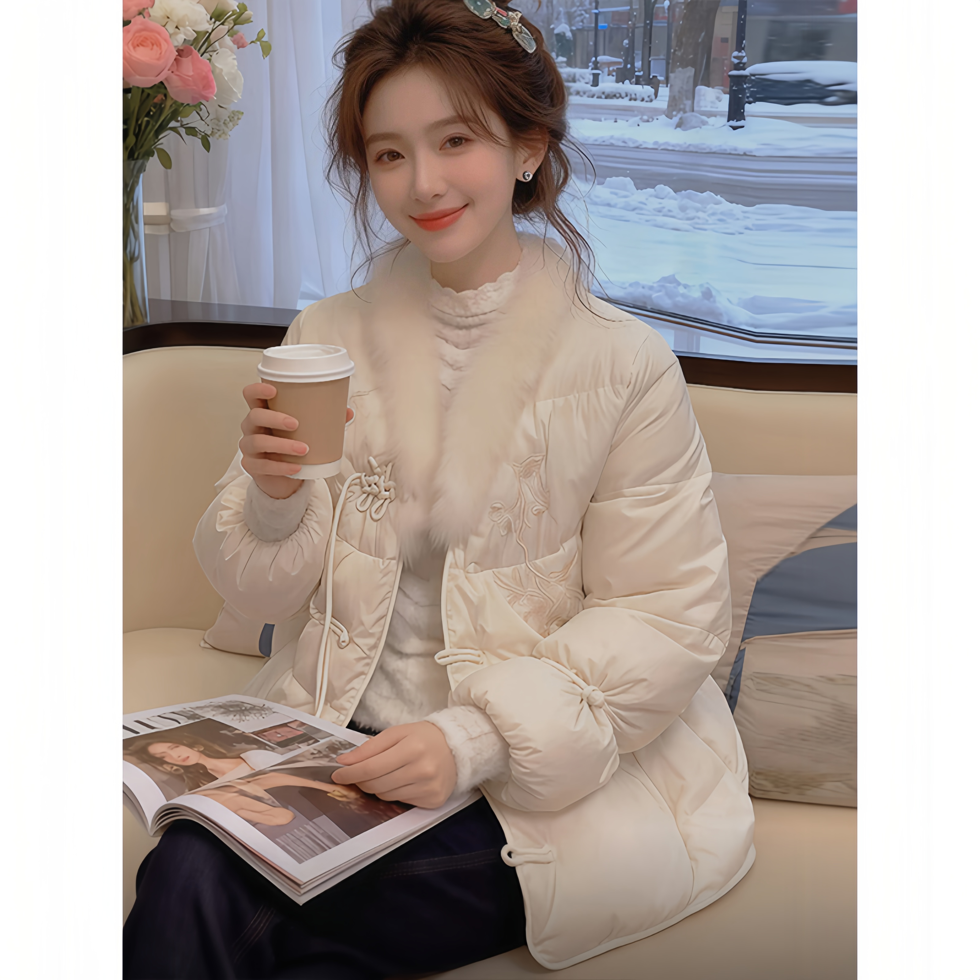 SHALLDOER【奶芙粉雪】新中式国风刺绣棉服女2026冬季新年战衣外套