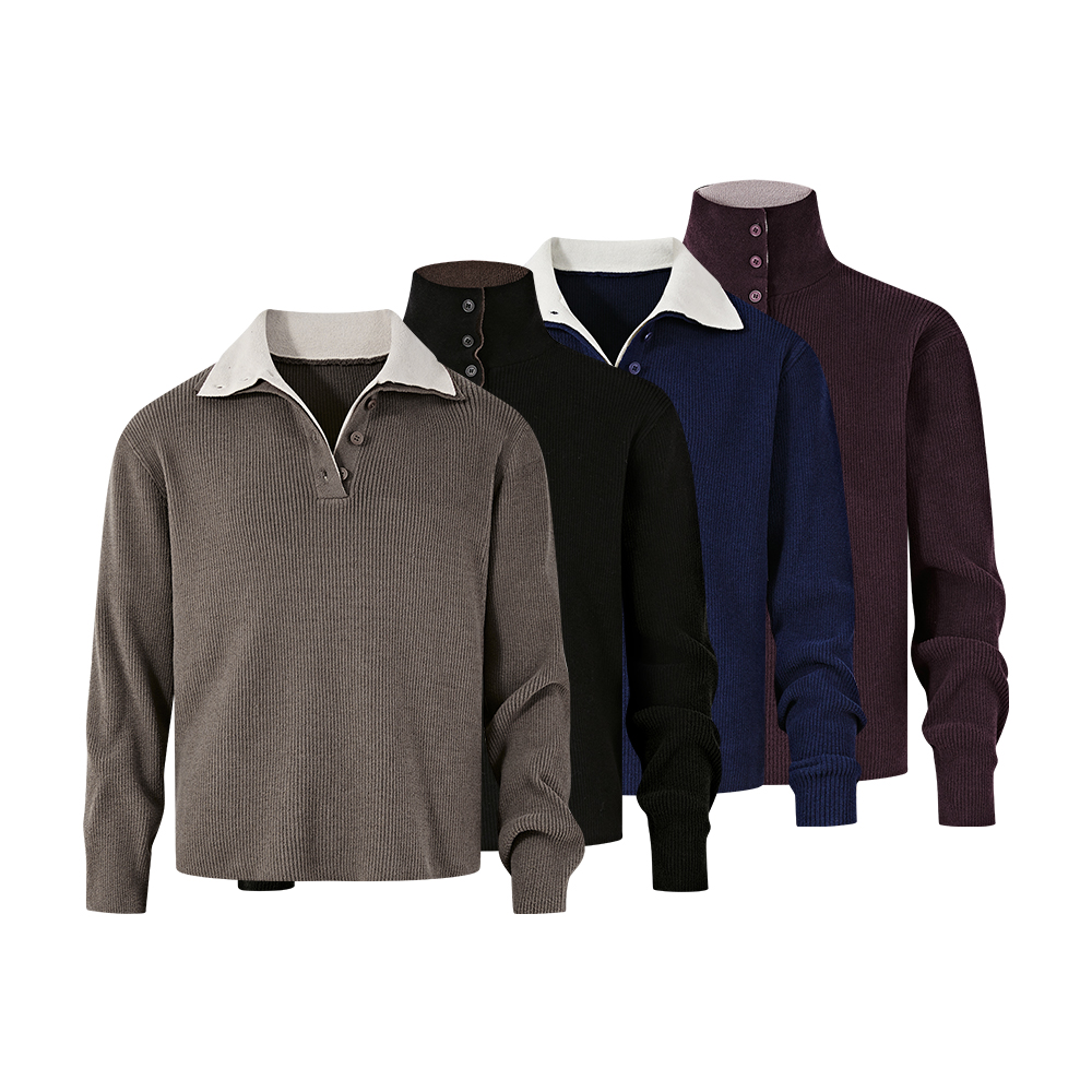 KREATE「立领两穿」罗马坑条高领多形态Polo针织衫长袖撞色打底毛衣