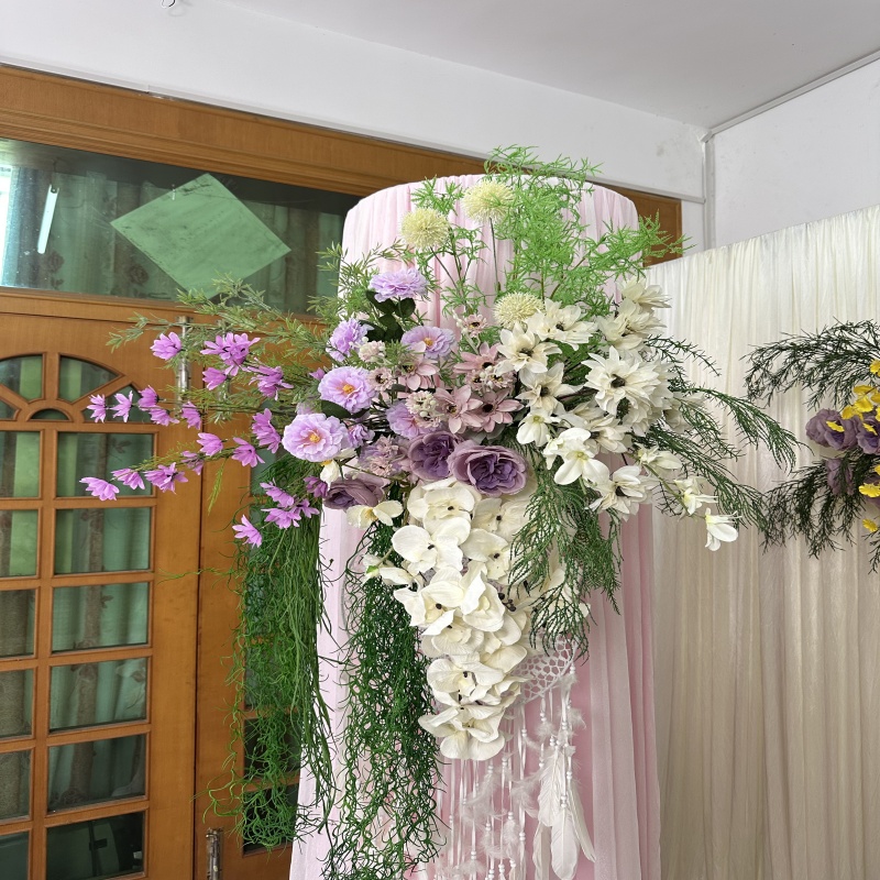 婚礼派对婚庆道具布幔圆柱悬浮花艺背景支架