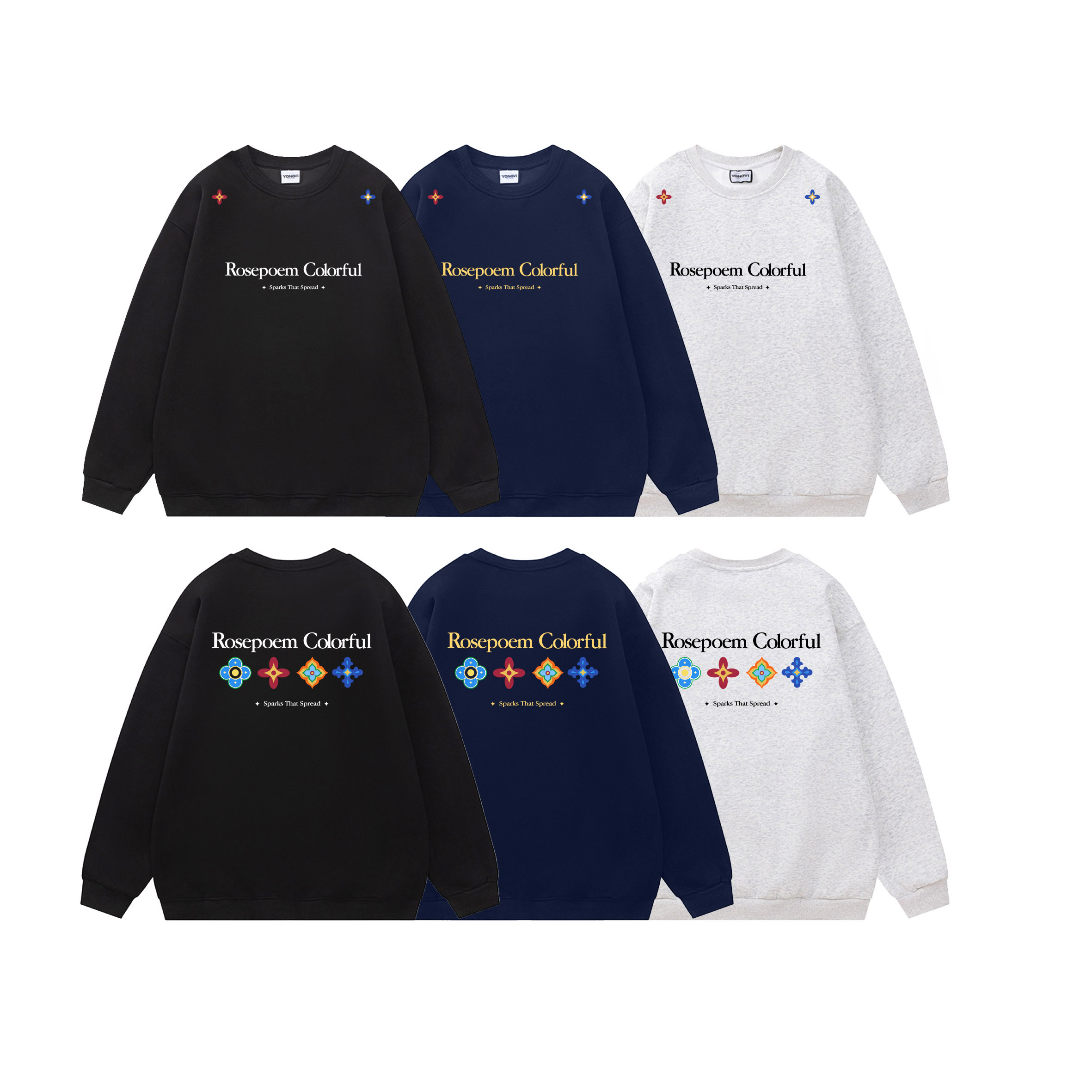 Rose2025秋冬季四时花镜百搭潮流宽松圆领套头字母刺绣卫衣男女款