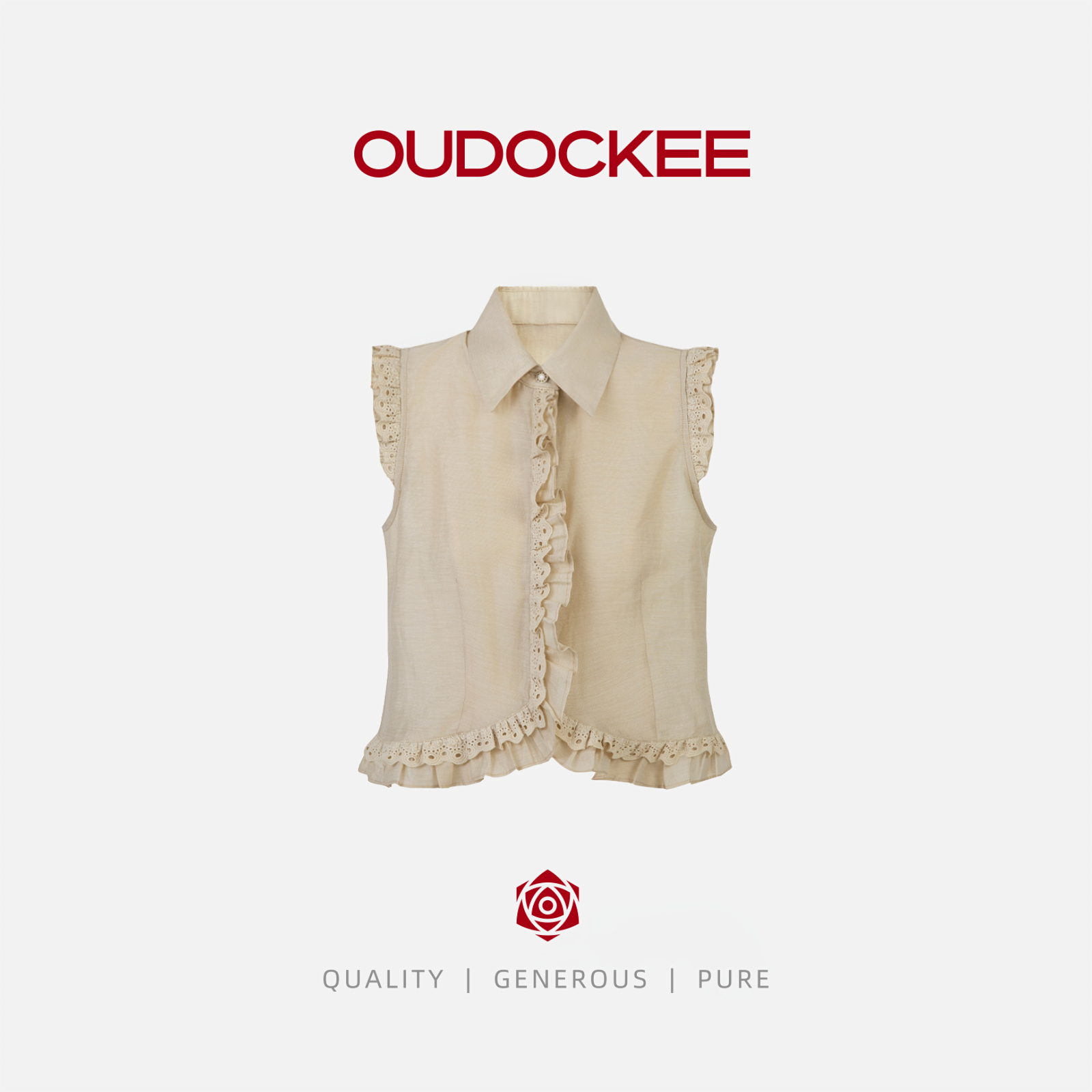 OUDOCKEE 鸥鸥【莱赛尔】小泡菜 米色马甲百搭蕾丝 G2502F194T