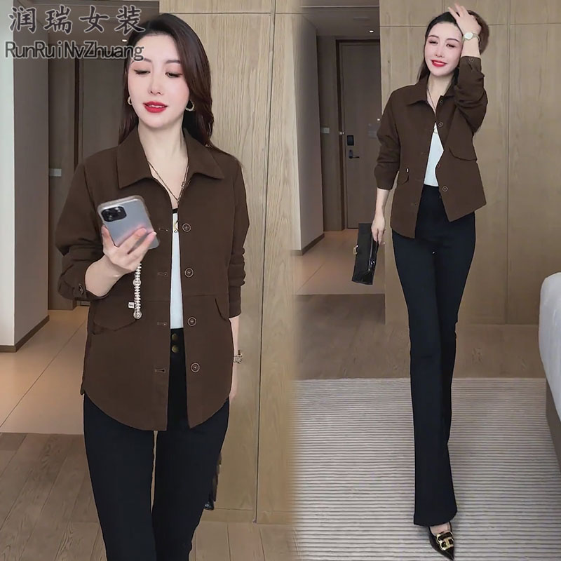 洋气减龄纯色短外套女2025秋季新款小个子穿搭宽松显瘦休闲风夹克