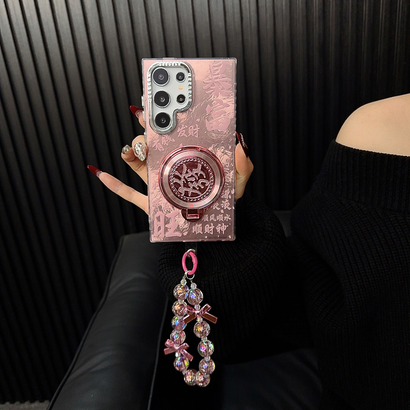 适用三星s24ultra手机壳新款galaxy套s24锡纸纹暴富旋转支架女款+