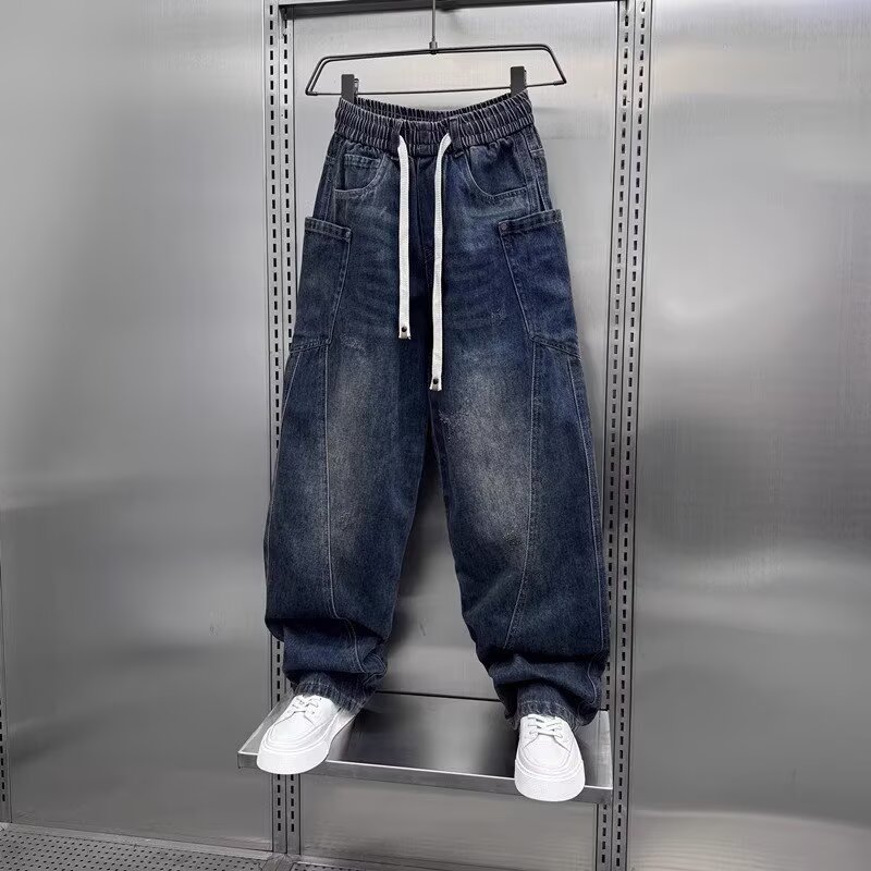 秋季新款多口袋宽松牛仔裤男款美式复古水洗痞帅阔腿裤潮牌弯刀裤