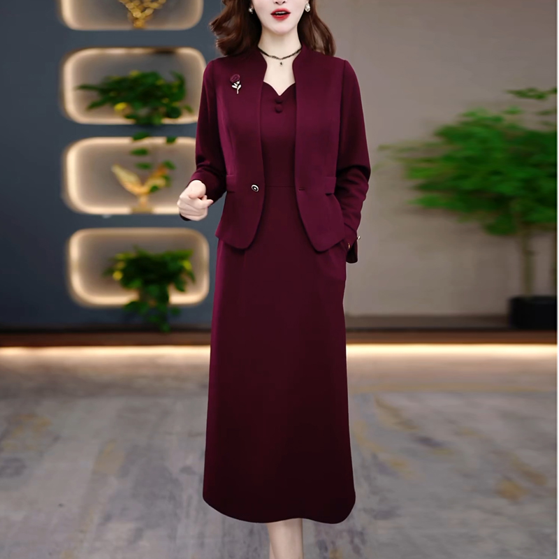 喜婆婆高档套装裙女2025年新款秋喜庆减龄婚宴装外套连衣裙两件套