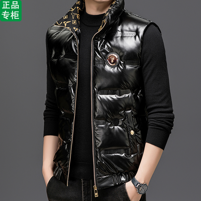 ck正品男士立领羽绒马甲冬季新款亮面免洗轻薄保暖鸭绒背心外套男