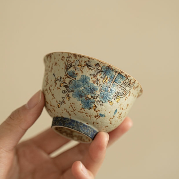 予迟器【描金云鼎杯】景德镇青花粗陶茶杯陶瓷茶杯国庆茶杯个人专用