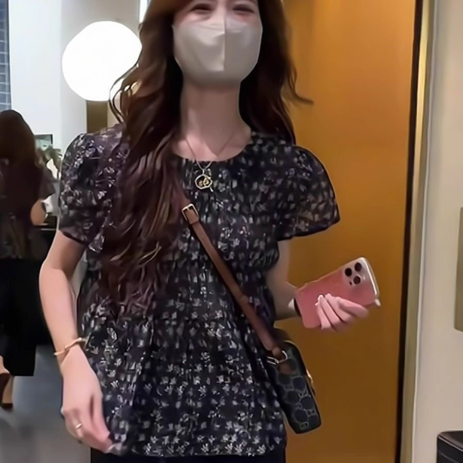 {全额运补}法式碎花圆领短袖衬衫女2025新款夏季百搭显瘦别致上衣