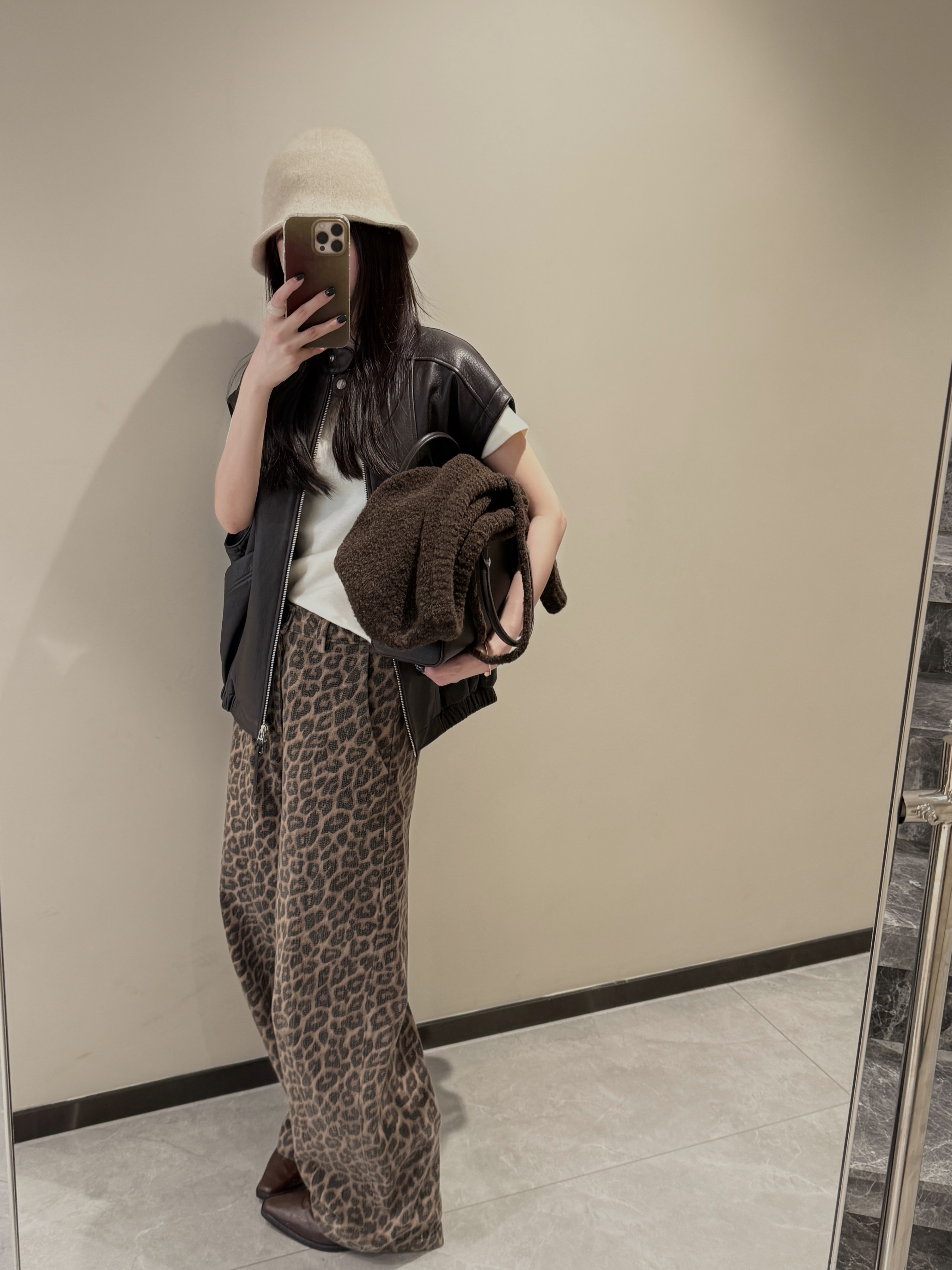 超绝水洗色豹纹廓形裤 03161