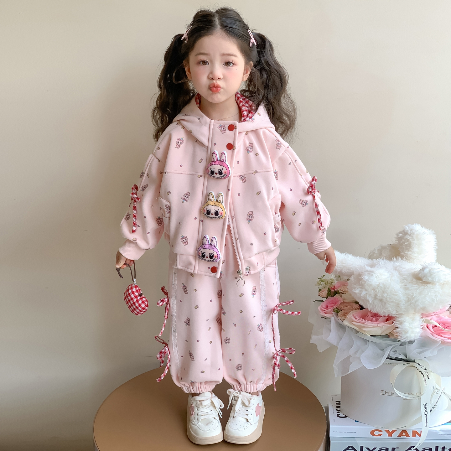 女童拉布布卡通套装秋装新款儿童连帽外套洋气女宝网红炸街两件套