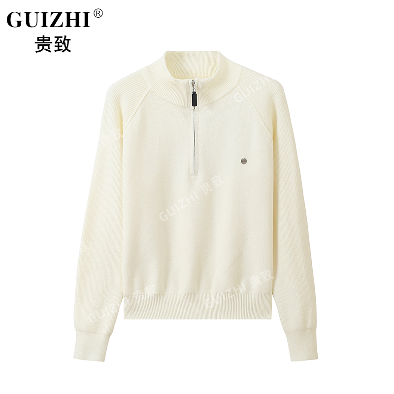 加厚半拉链设计半高领针织衫女慵懒气质洋气打底毛衣宽松上衣DD