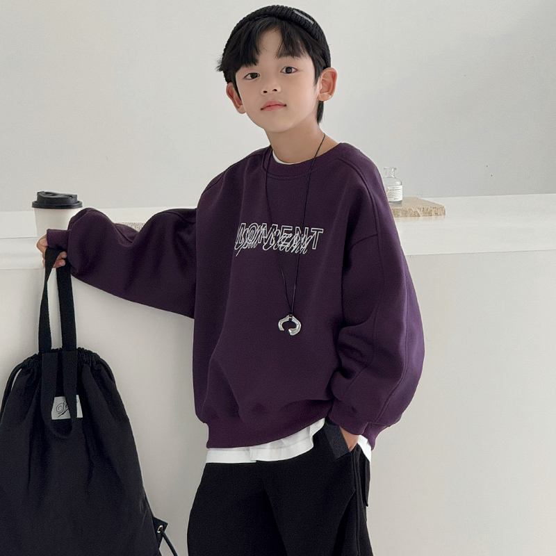 男童卫衣套装2025秋卫衣韩版春秋款紫色字母印花卫衣宽松舒适