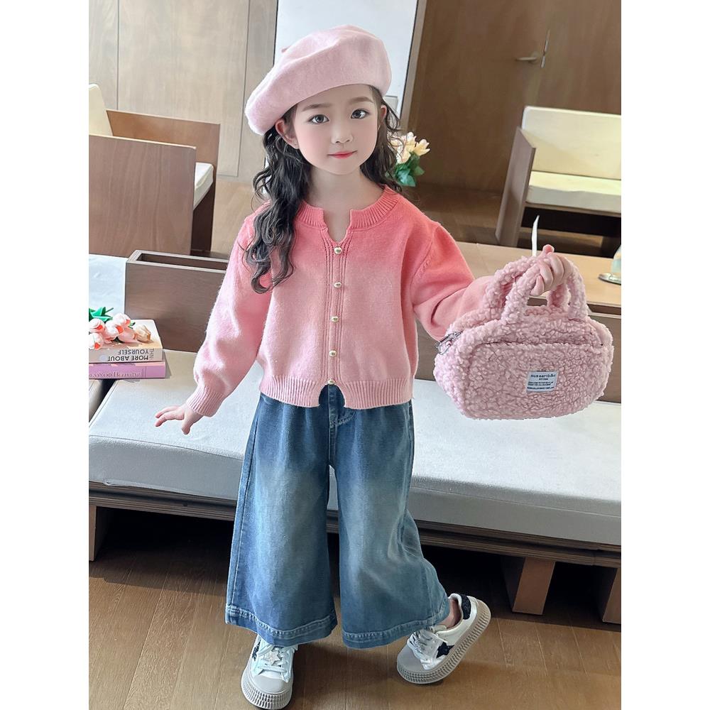 MK&UR.BV女童秋季套装时髦针织衫牛仔裤宝宝早秋衣服潮酷痞帅童装