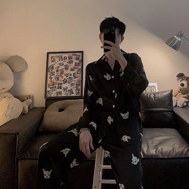 全棉时代【冬季断码】冰丝睡衣男士春秋季夏天长袖薄款仿真丝绸四