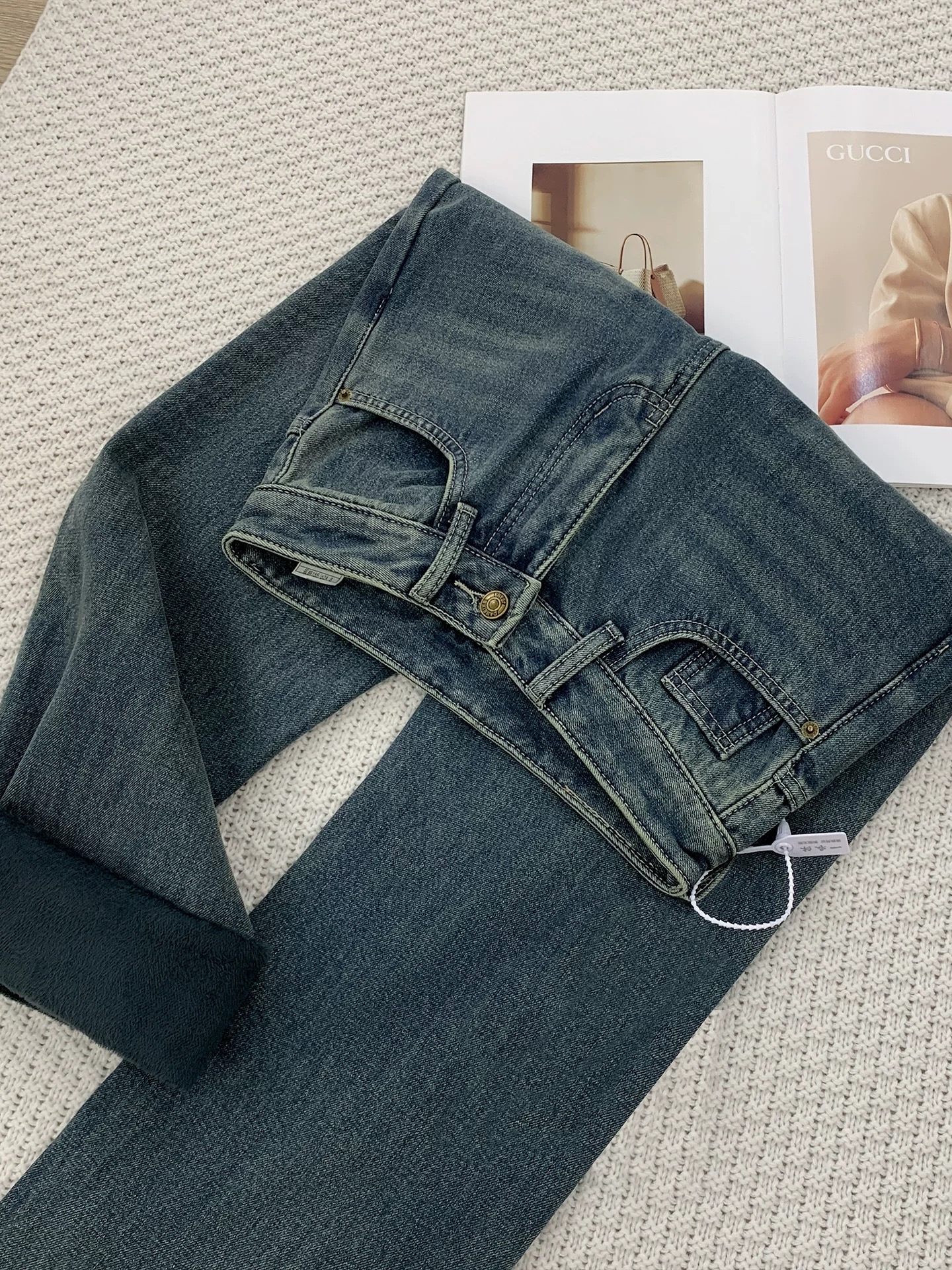 秋冬加绒梨形身材裤子直筒牛仔裤女大码胖妹妹mm显瘦窄版阔腿长裤