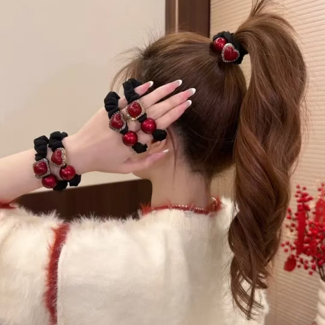 新款闪钻轻奢韩版红豆小肠发圈丸子头马尾发绳2025新款时尚发圈