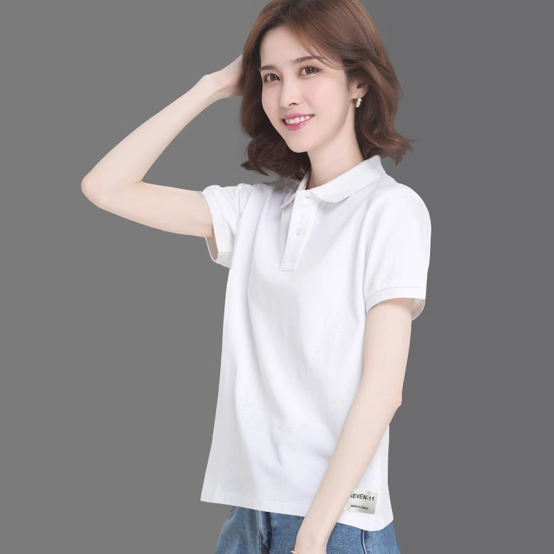 女士翻领短袖polo衫商务休闲百搭舒适宽松大码翻领透气夏季上衣