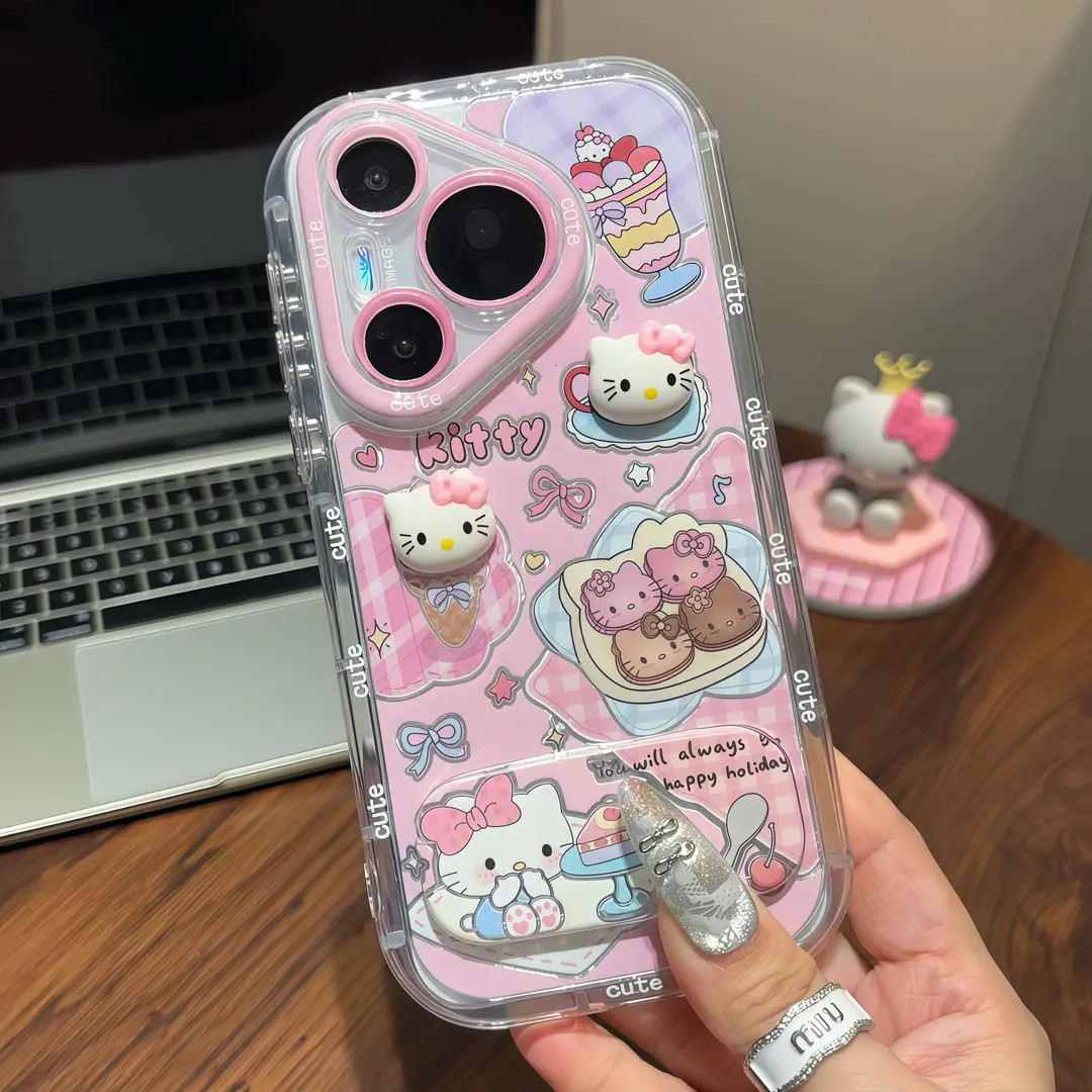 KT猫公仔镜子支架适用苹果16手机壳iPhone15小米14vivoppo华为p70