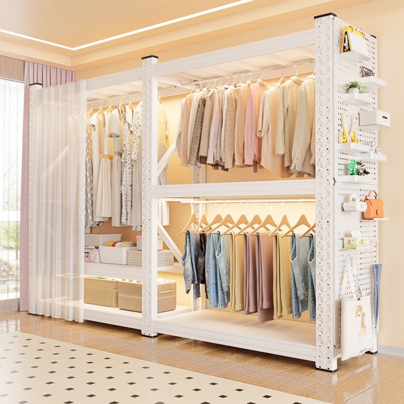 双十二货架衣柜卧室家用开放式衣架简易组装儿童收纳衣帽架角钢架