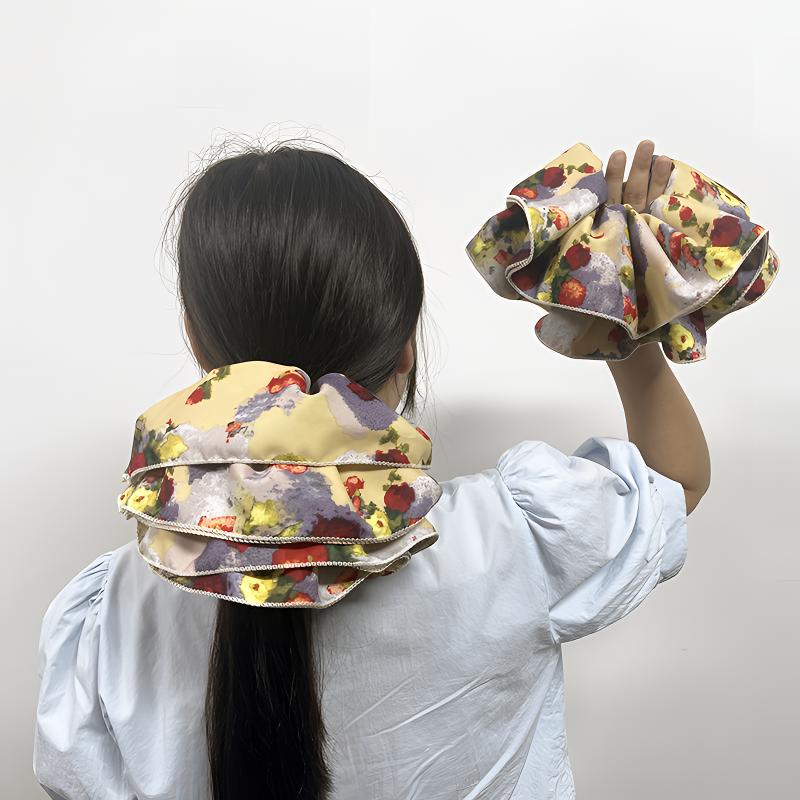 超大号油画风晕染褶皱花边大肠发圈2025年新款田园风女扎马尾头花