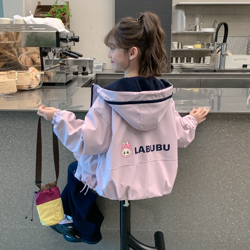 女童外套秋冬装2025新款洋气儿童时髦冬季加绒大童双面穿加厚连帽