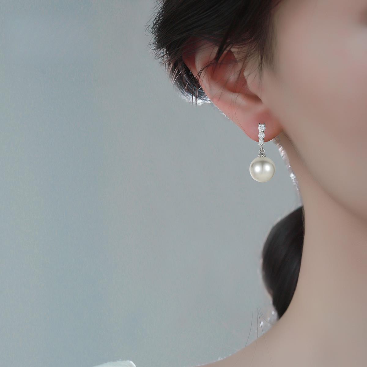 Moleubak 925银耳饰 长款显脸瘦锆石珍珠耳环女法式轻奢高级气质